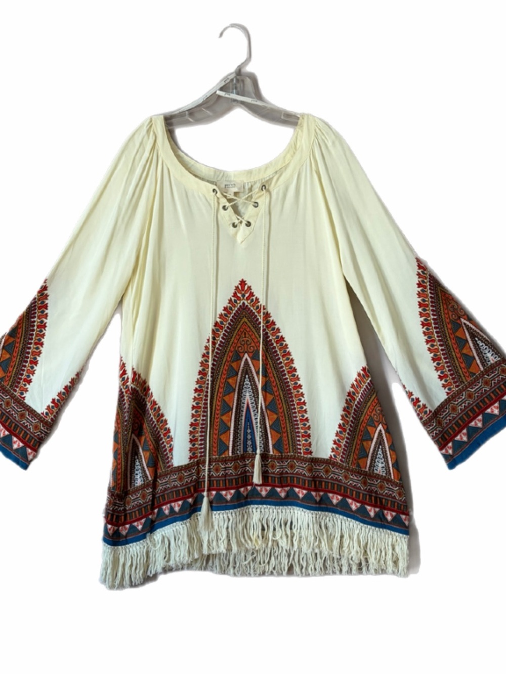 Perch by Blu Pepper Cream Bohemian Fringe mini dress Size 1XL